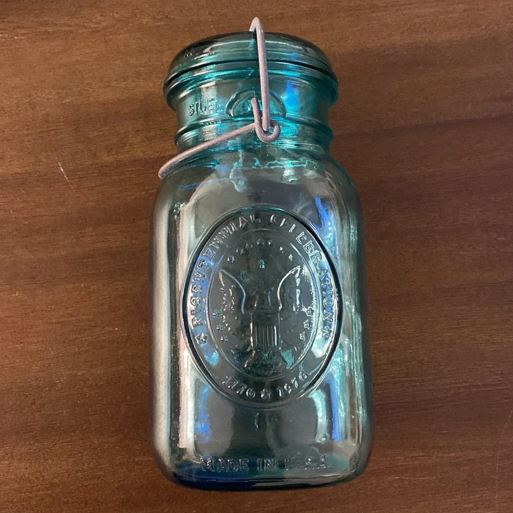 (2) Ball Ideal Bicentennial 1776-1976 Aqua Teal Blue Green Jars A11 and A8 - Picture 2 of 16